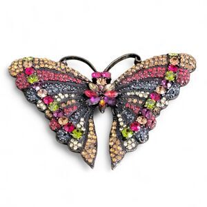 Vintage Butterfly Rhinestone Brooch Bronze Tone Pin 3” Art Nouveau Deco Jewelry